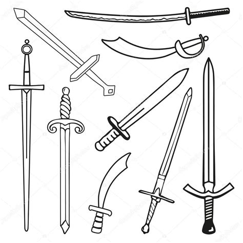 dibujos espadas conjunto la silueta de dibujos animados de espadas vector de stock