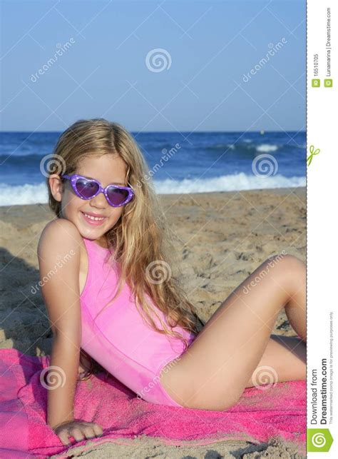 Trendy Fashion Little Summer Girl On Beach Royalty Free