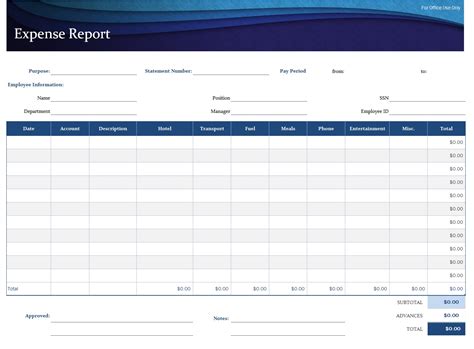 blue expense report template  excel downloadxlsx