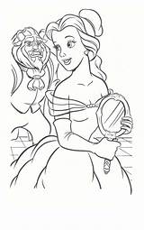 Coloring Pages Beauty Beast Disney Belle Princess C006 Holding Mirror Magic Kids Printable Stained Glass Book La Rose Colors Color sketch template