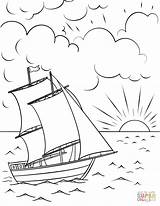 Coloring Pages Ship Sailing Sunset Printable Drawing Puzzle Paper sketch template