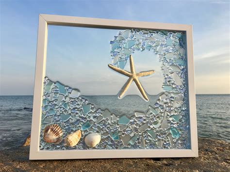 Aqua Marine Wave Sea Glass Art Beach Decor 15 X 13 Glass Window