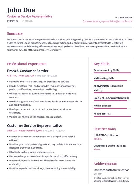 customer service representative resume  content sample craftmycv