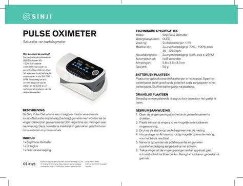 handleiding sinji pulse oximeter pagina  van  nederlands