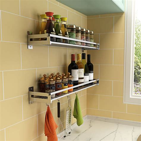Thickened 304 Stainless Steel Kitchen Shelf Condiment Rack Wall Mounted