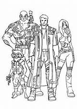 Galaxy Coloring Guardians Pages Groot Rocket Gamora Lord Star Kids Drax Raccoon Printable Simple Heroes Adult Justcolor Children sketch template
