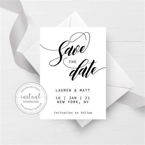 save  date template wedding printable save  date printable