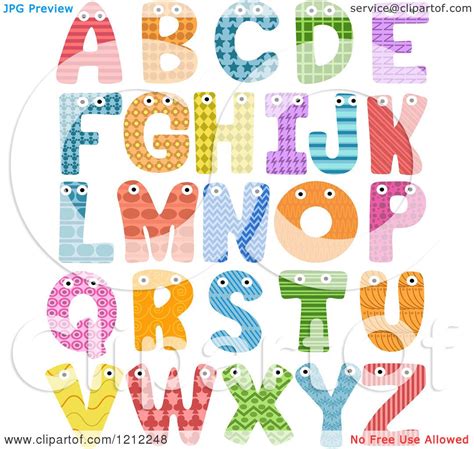 Cartoon Of Colorful Patterned Capital Letters With Eyes Royalty Free