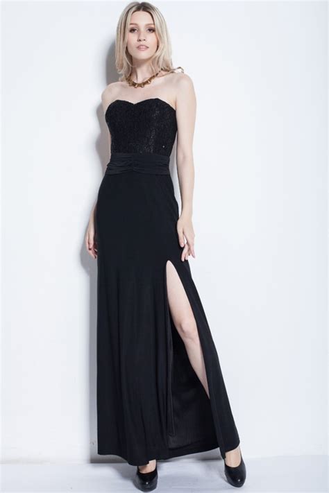 Sexy Black Strapless Evening Gown Prom Dress