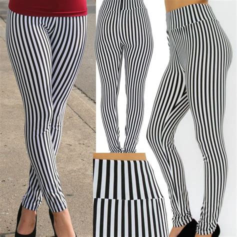 womens black and white vertical stripe zebra leggings skinny tights