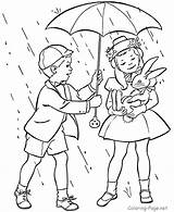 Spring Coloring Pages Easter Kids Printable Colour Sheets Rain Bunny Colouring Color Girl Vintage Help Umbrella Printing Adults Book Print sketch template