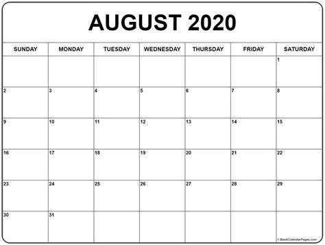 blank august calendar   type   calendar printable