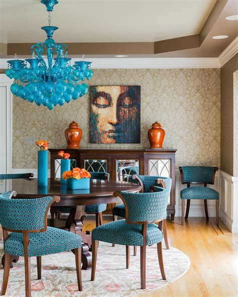 funky dining chairs room transitional  blue  brown contemporary