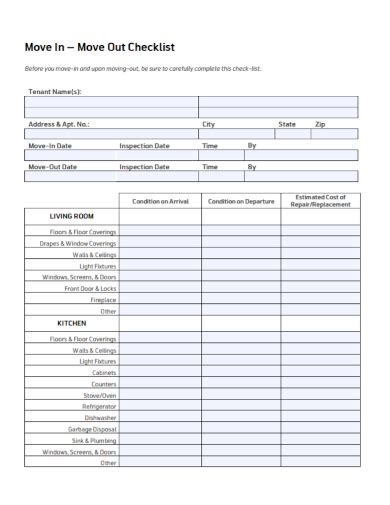 printable move  checklist form templates fillable samples