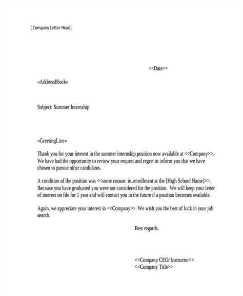professional rejection letter   word  format