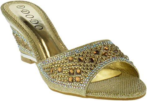 16 10 Womens Rhinestone Event Dress Wedge Sandals Gold 5 Amazon Ca
