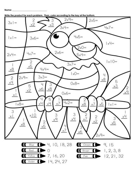 math multiplication color  number coloring page  print