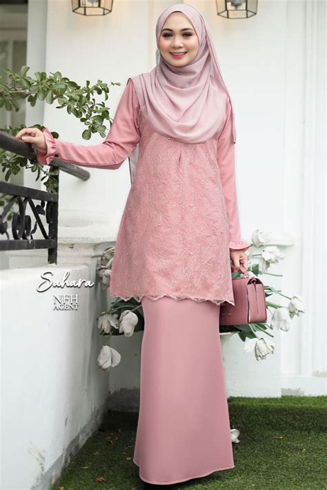baju kurung raya 2020 sahara lace soft pink 2 saeeda collections