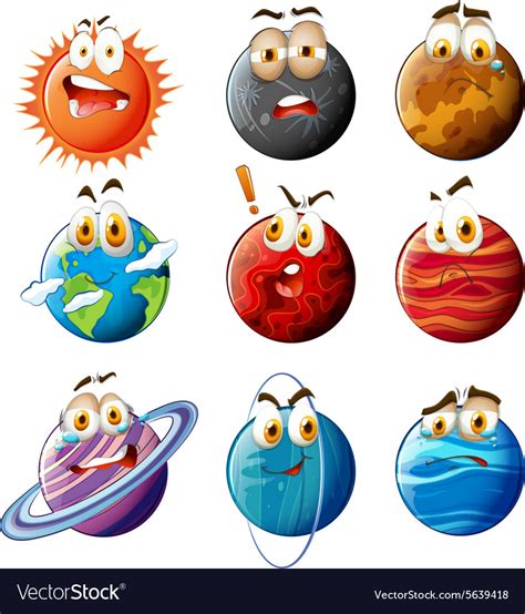 planets  faces  white royalty  vector image