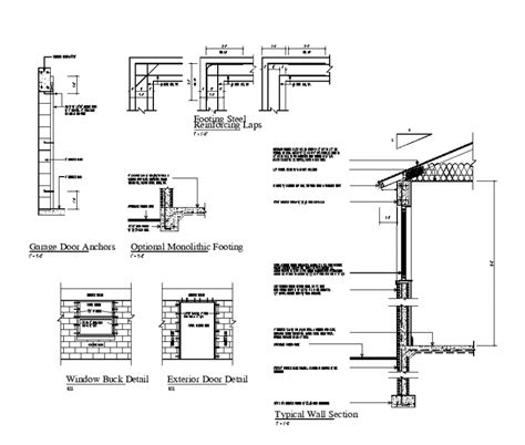 typical wall section   foundation detail dwg file door  window design column house