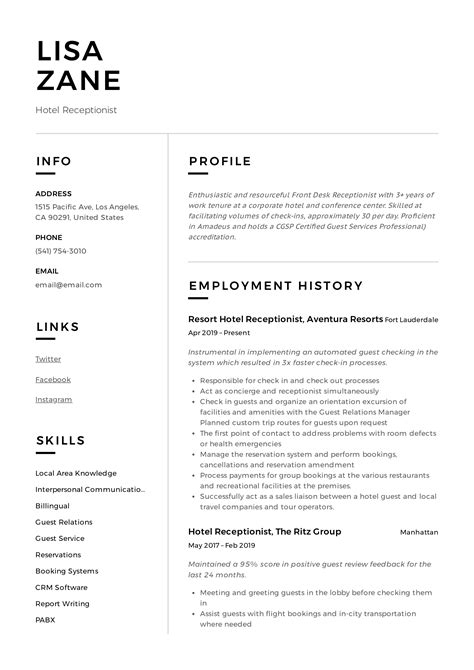 hotel receptionist resume writing guide  templates