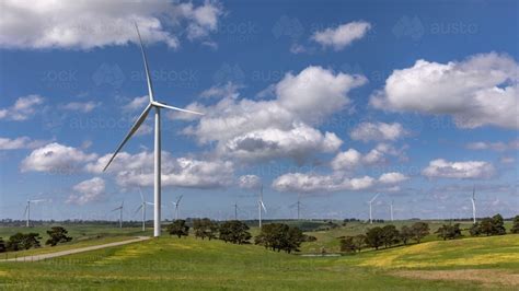 image  landscape  wind turbines  countryside setting austockphoto