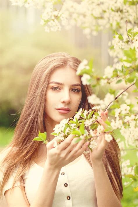 beautiful spring woman with flowers portrait stock image image of