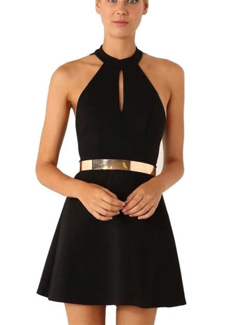 sexy black halter lace sleeveless homecoming dress with golden belt