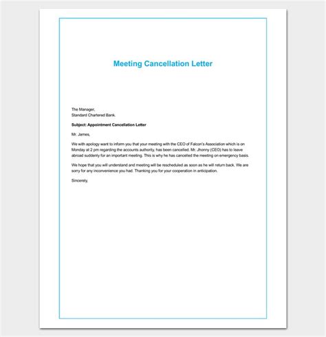 meeting cancellation letter format letter templates write quick