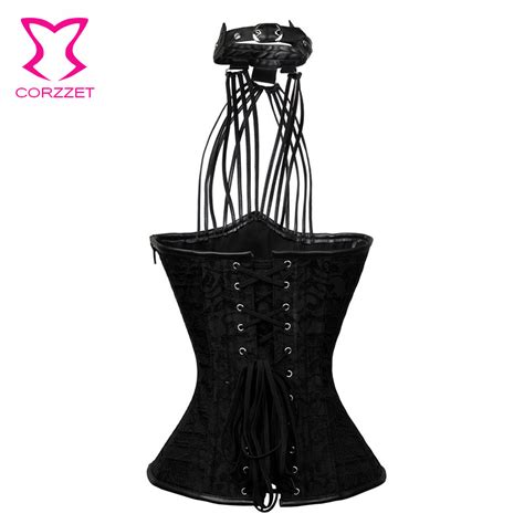 gothic corset plus size s 6xl black brocade and faux leather cupless