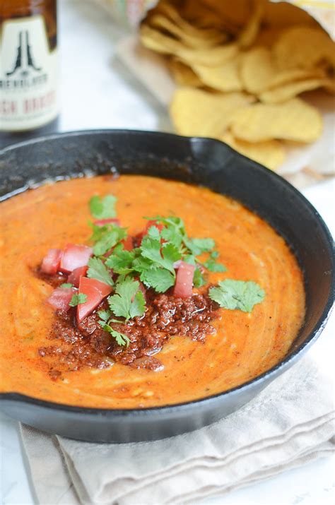 queso fundido spicy cheese dip with chorizo serve with