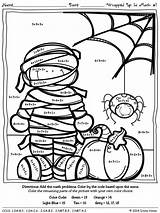 Halloween Math Color Number Addition Coloring Code Pages Worksheets Puzzles Grade Printable Wrapped Numbers Multiplication Printables Codes Sheets Worksheet Getdrawings sketch template