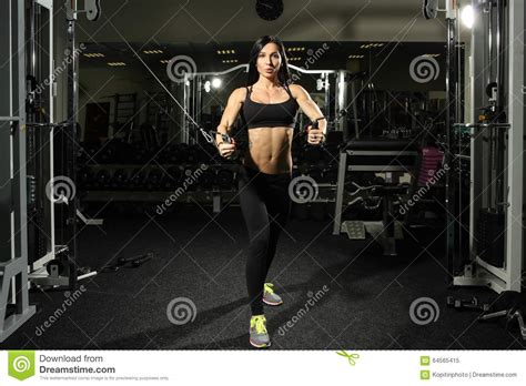 Brunette Fitness Girl Perfect Body In Gym Doing Stock Image Image Of