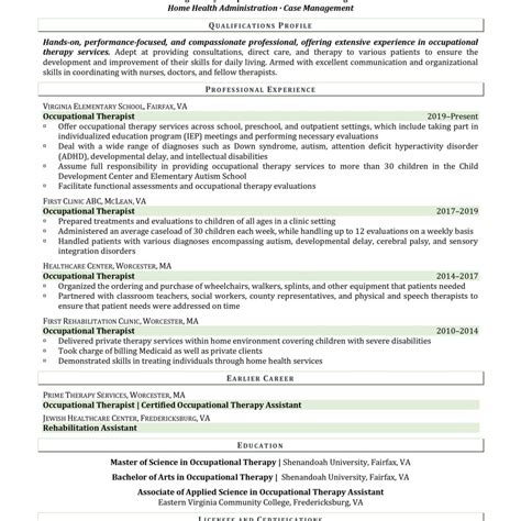 occupational therapist resume tips   job search