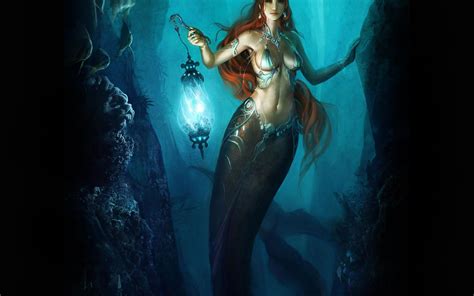 Mermaid With Lamp Hd Desktop Wallpaper Widescreen High