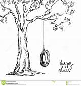 Swing Tree Drawing Vector Illustration Dreamstime Branch Coloring Trees sketch template