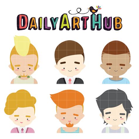 cute male character faces clip art set daily art hub  clip art