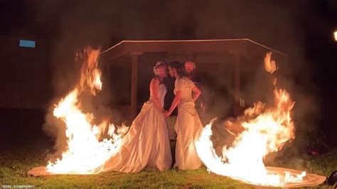 brides set gowns on fire in stunning ceremony