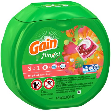 gain flings laundry detergent pacs tropical sunrise  count