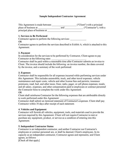 independent contractor agreement forms templates