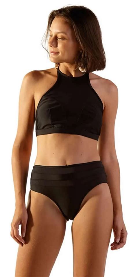 bikini negro bi material de cintura alta con crop top jump preto
