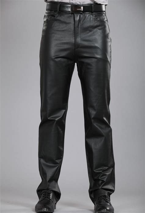 Fashion Leather Pants Men Genuine Leather Straight Pants M