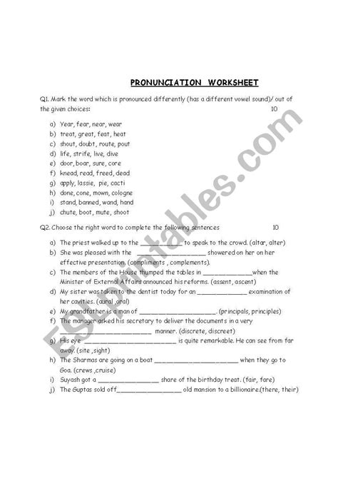 english worksheets pronunciation worksheet