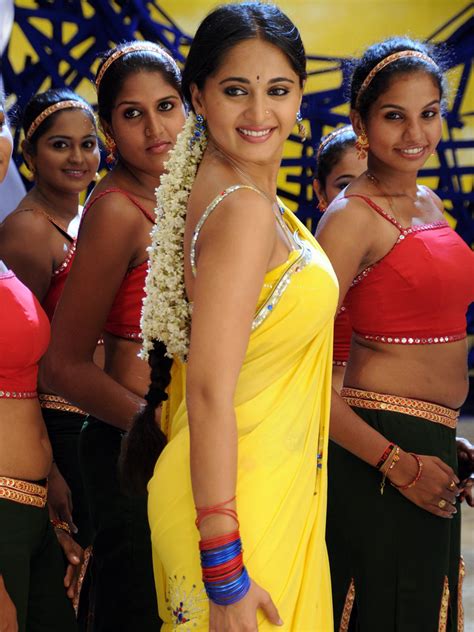 Actress Anushka Shetty Looking Yellow Saree Stills