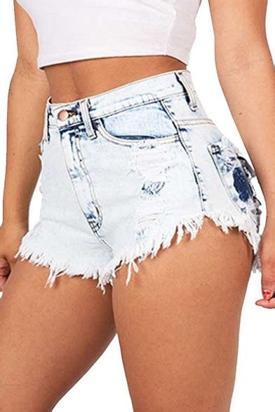 Women S High Waist Washed Ripped Destroyed Denim Shorts Jeans