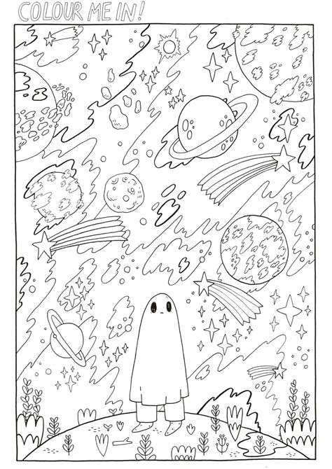 space themed colouring page straight  lizes brain  magical