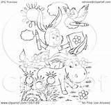 Coloring Rabbit Donkey Outline Bird Illustration Royalty Clip Bannykh Alex Clipart sketch template