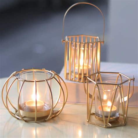 dsdecor metal geometric candle holder  glass shade modern