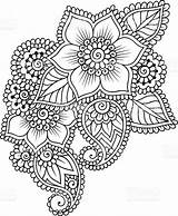 Henna Coloring Flower Pages Mandala Mehndi Tattoo Vector Zentangle Flores Para Ornament Istockphoto Abstract Printable Illustrations Adult Hand Drawn Illustration sketch template
