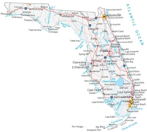 florida map  roads cities large map vivid imagery      laminated poster